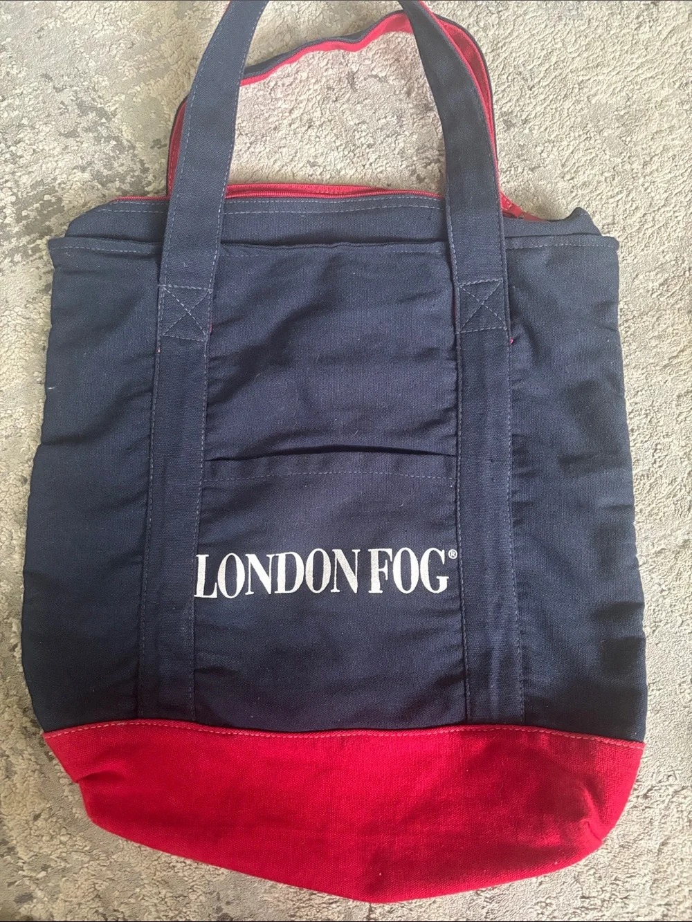 London Fog Navy and Red Canvas Messenger Tote